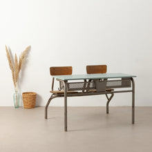 Afbeelding in Gallery-weergave laden, Vintage schoolbank met vaste stoeltjes